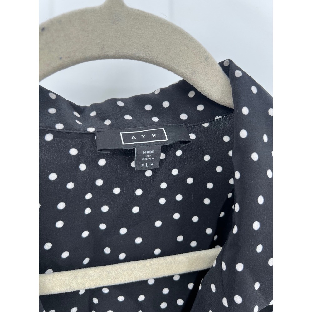 AYR Pool Boy Polka Dot Silk Blend Short Sleeve Button Down Shirt Black Large - Picture 4 of 8